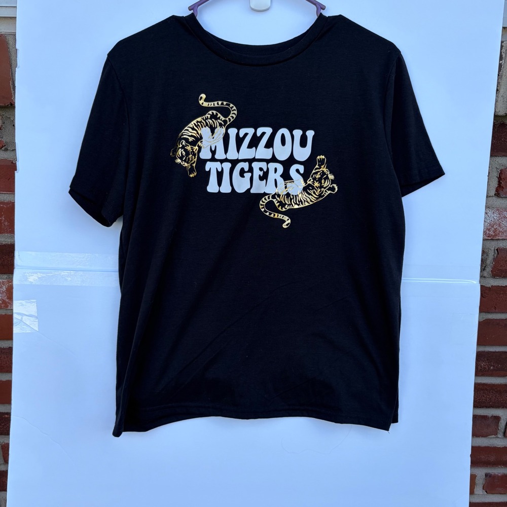 Shein Mizzou Tigers Graphic T-Shirt Womens Medium‎ Black Gold Foil Missouri Tee